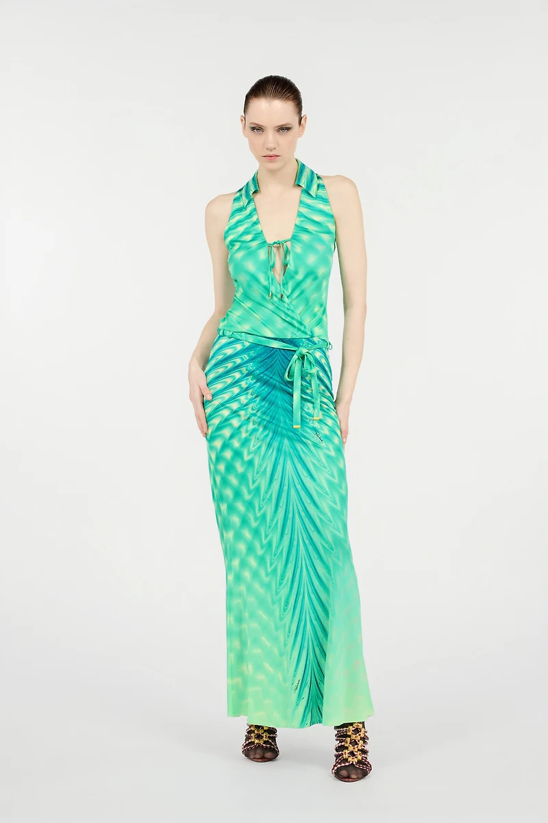 Long Dress with Optical Glass Print