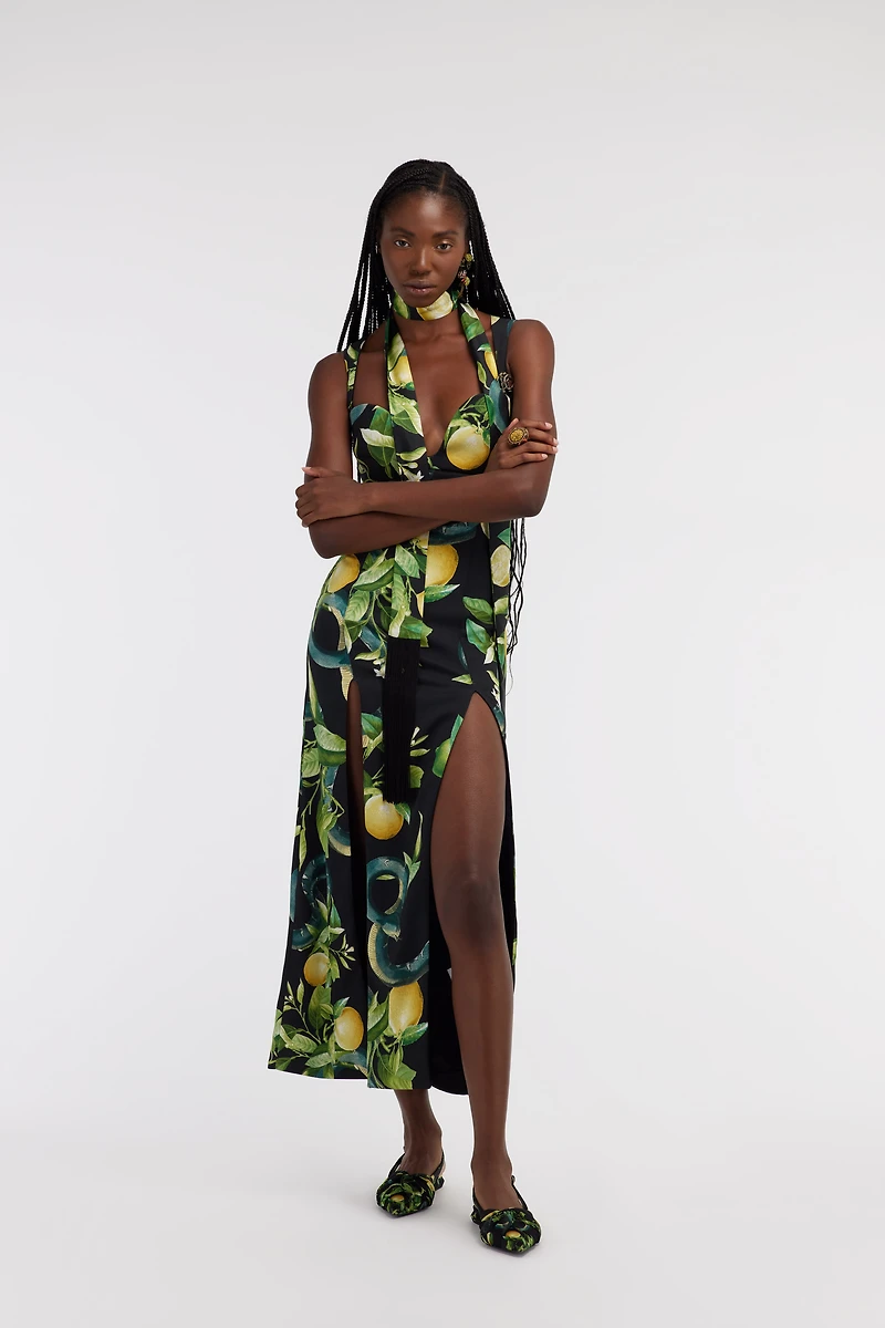 Midi dress with Lemon print