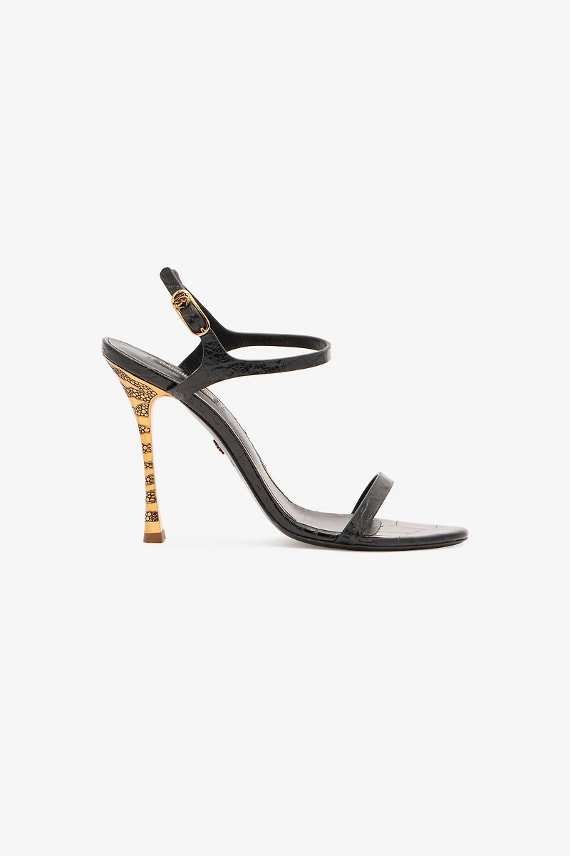 Crocodile-Effect Slingback Sandals