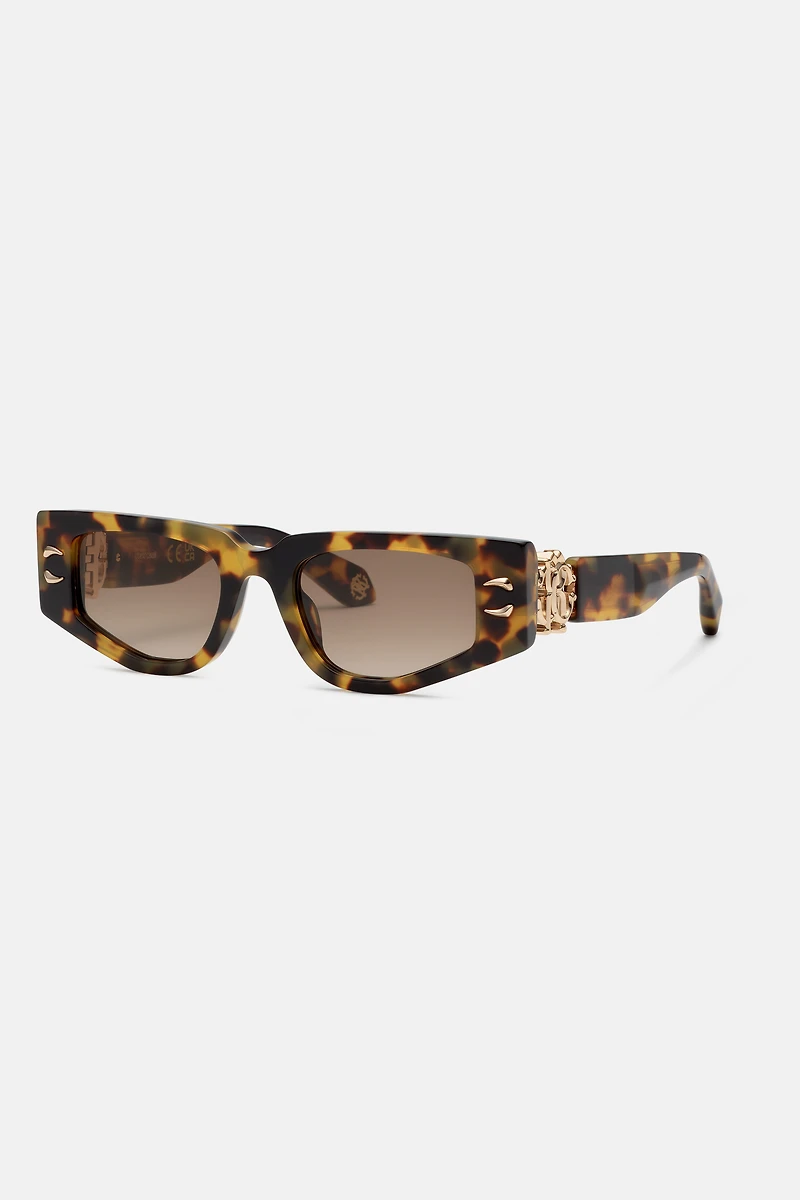 Sunglasses with rectangular front and fangs