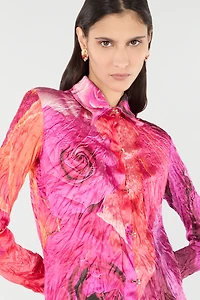 Shirt With Bejeweled Buttons And Rose Print