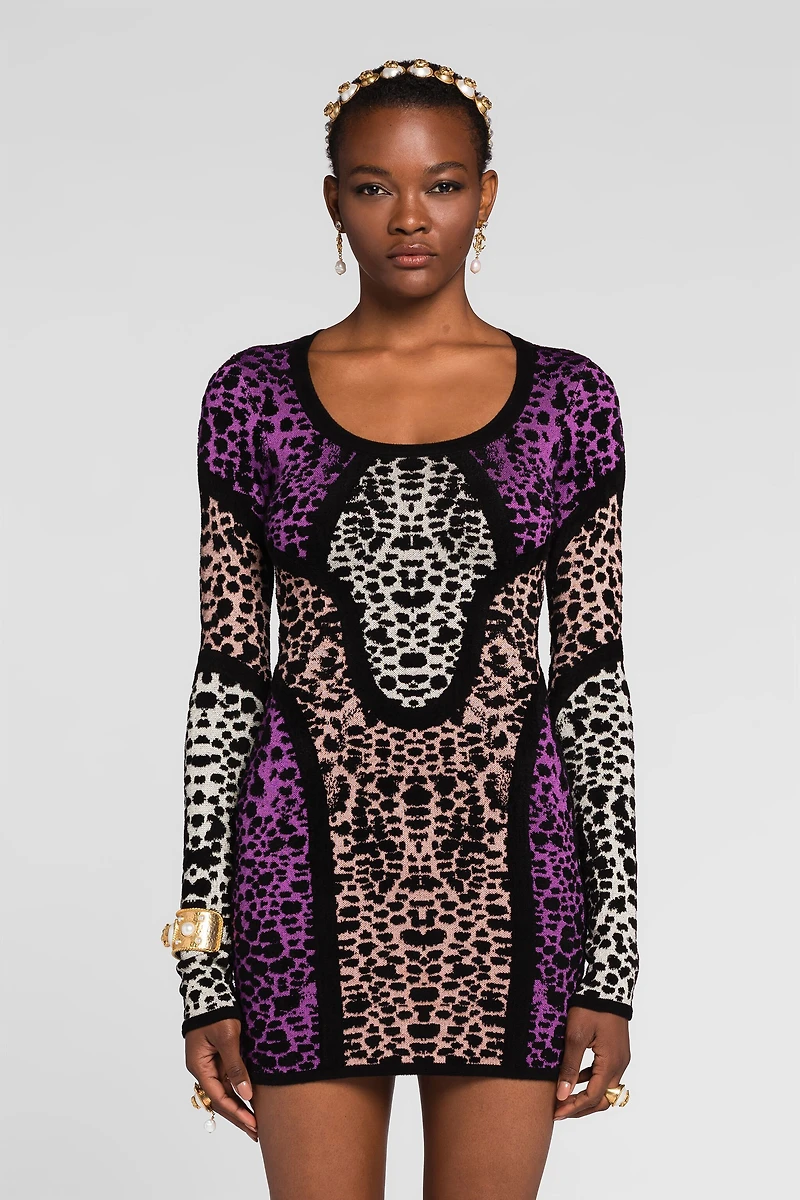 Animal print panelled minidress