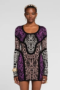 Animal print panelled minidress