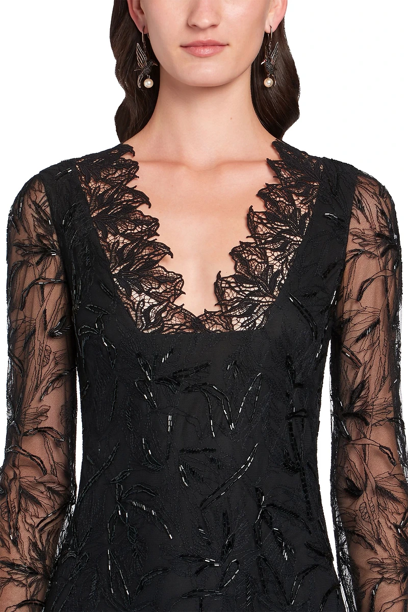 Black layered lace gown