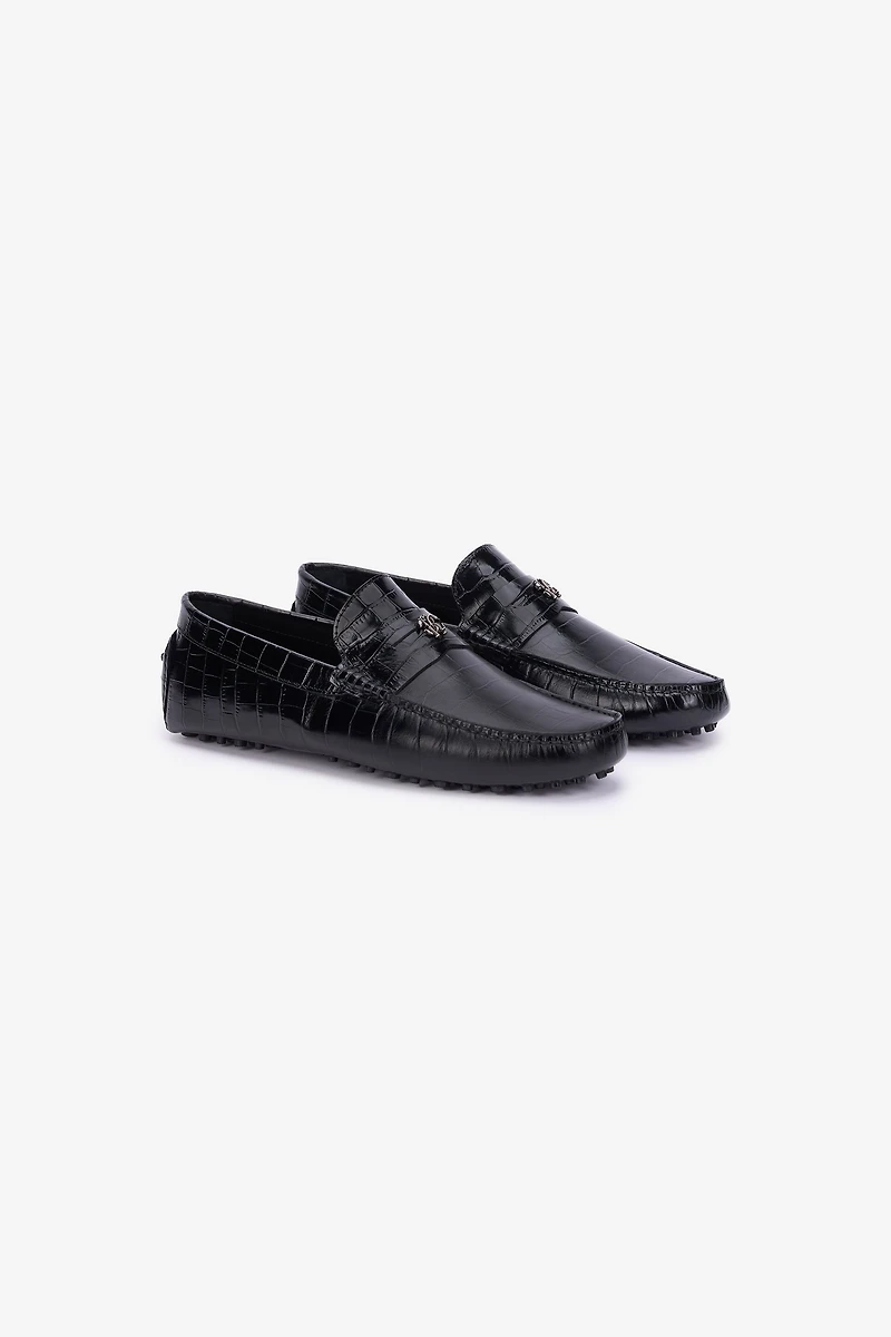 Black Croc-Effect Leather Loafer