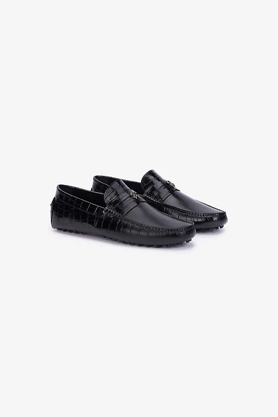 Black Croc-Effect Leather Loafer