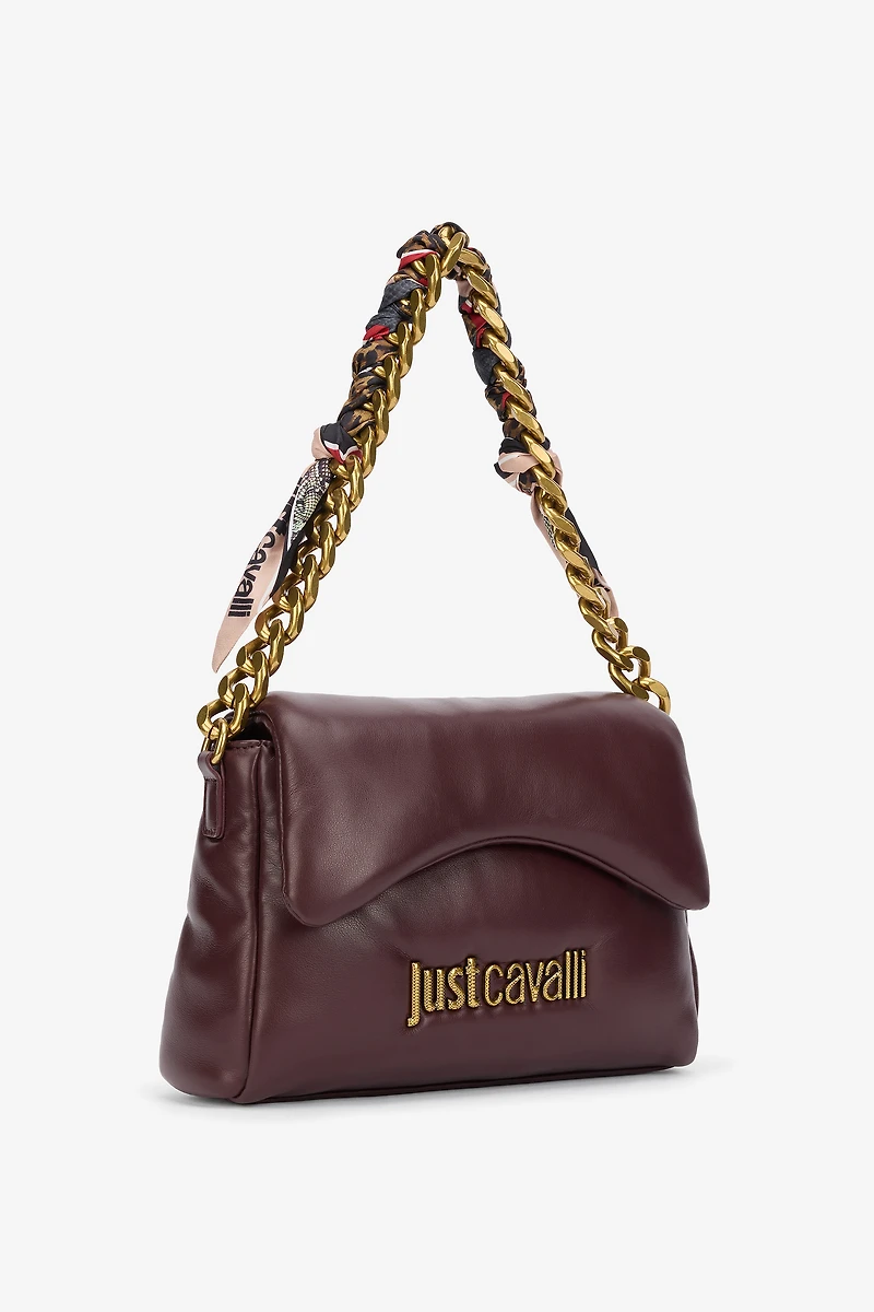 Just Cavalli Burgundy Shoulder Bag With Chain And Scarf