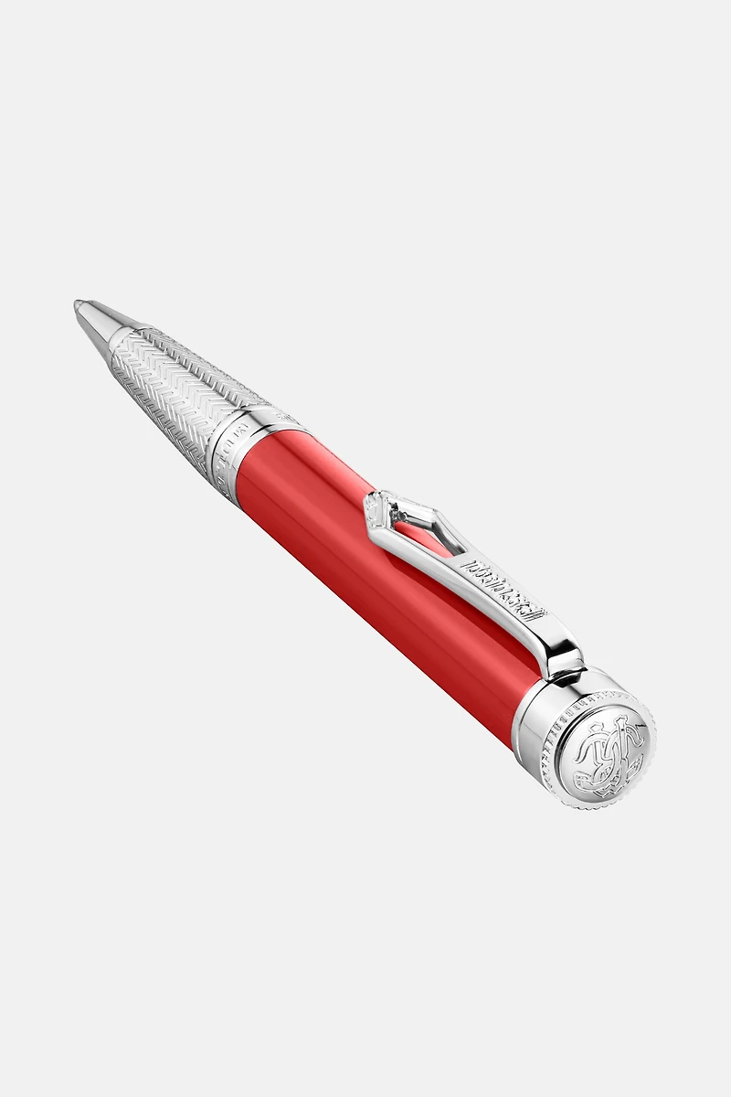 Roberto Cavalli Lacquer Ballpoint Pen, Silver Color & Red Lacquer