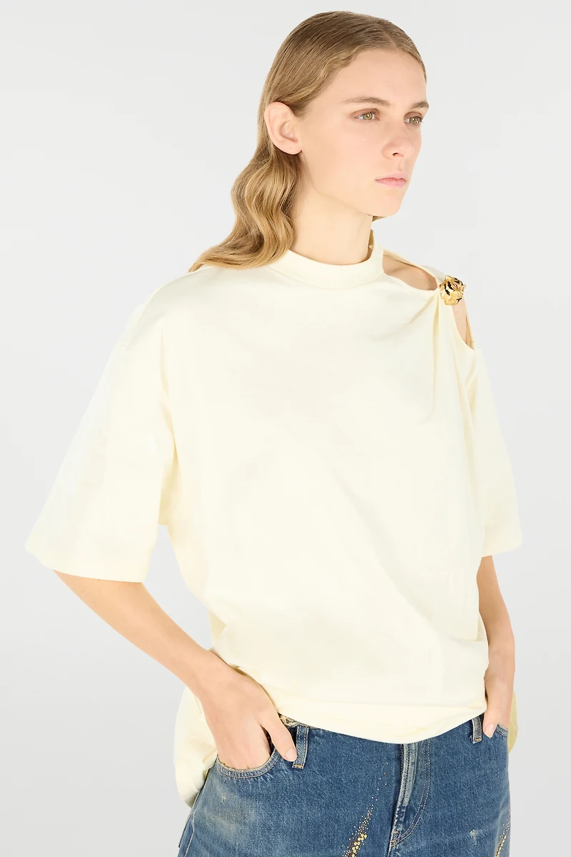 T-Shirt With Cut-Out And Tiger Head