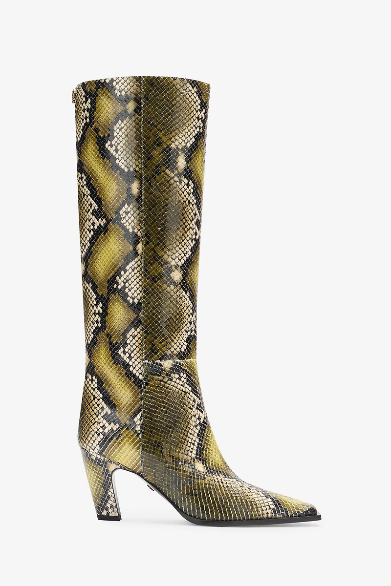 Knee-high boots with python print