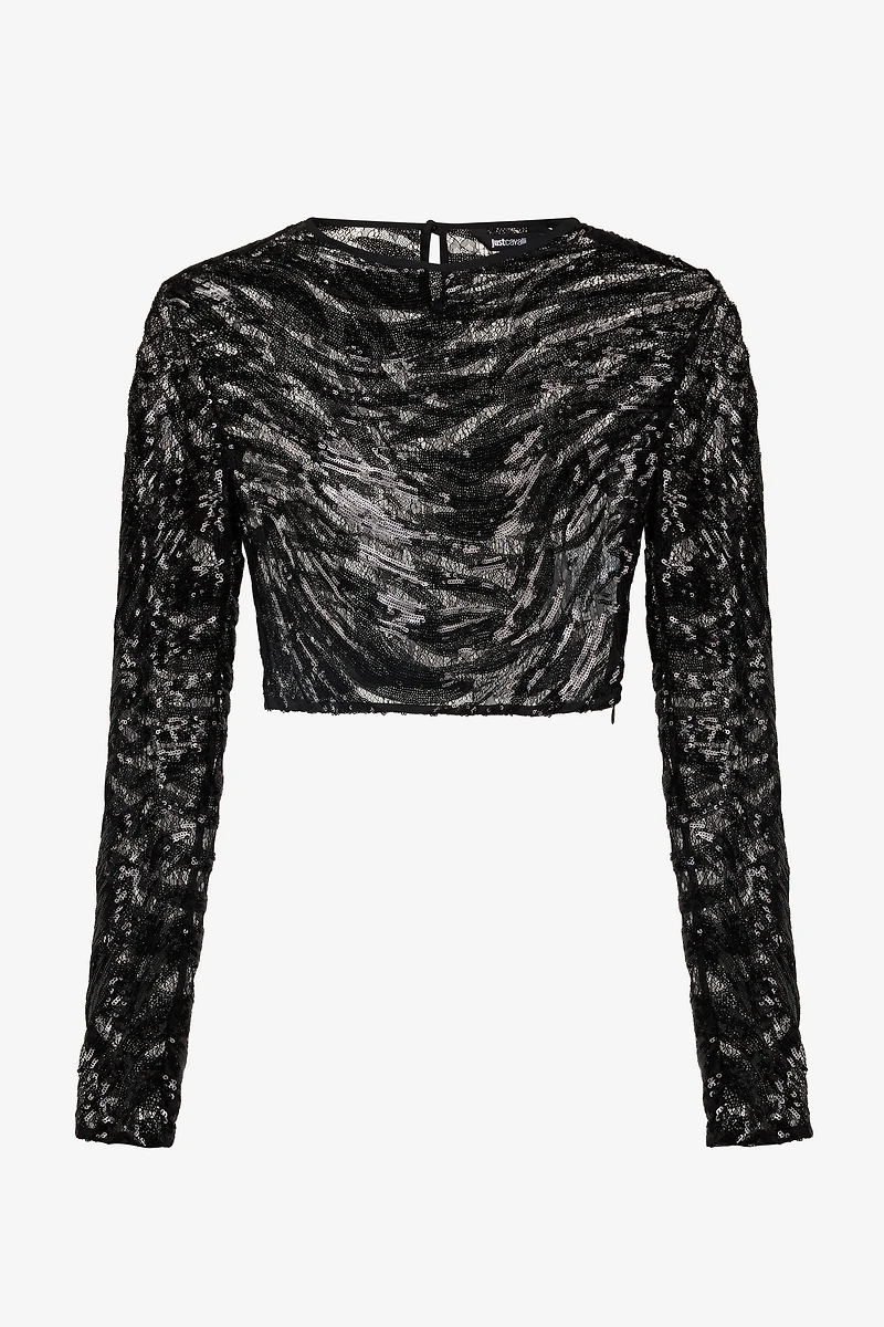 Crop Top With Rhinestone-Detailed Zebra Design