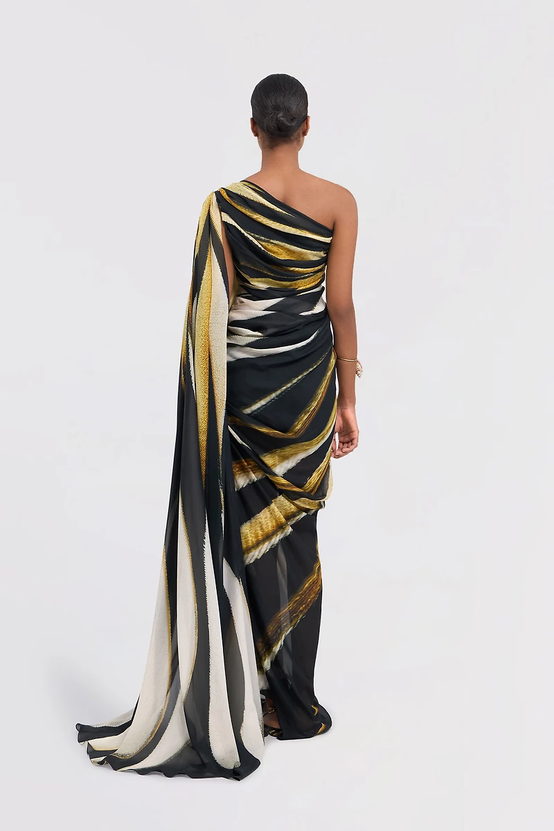 Ray Of Gold Print Silk Maxi Dress