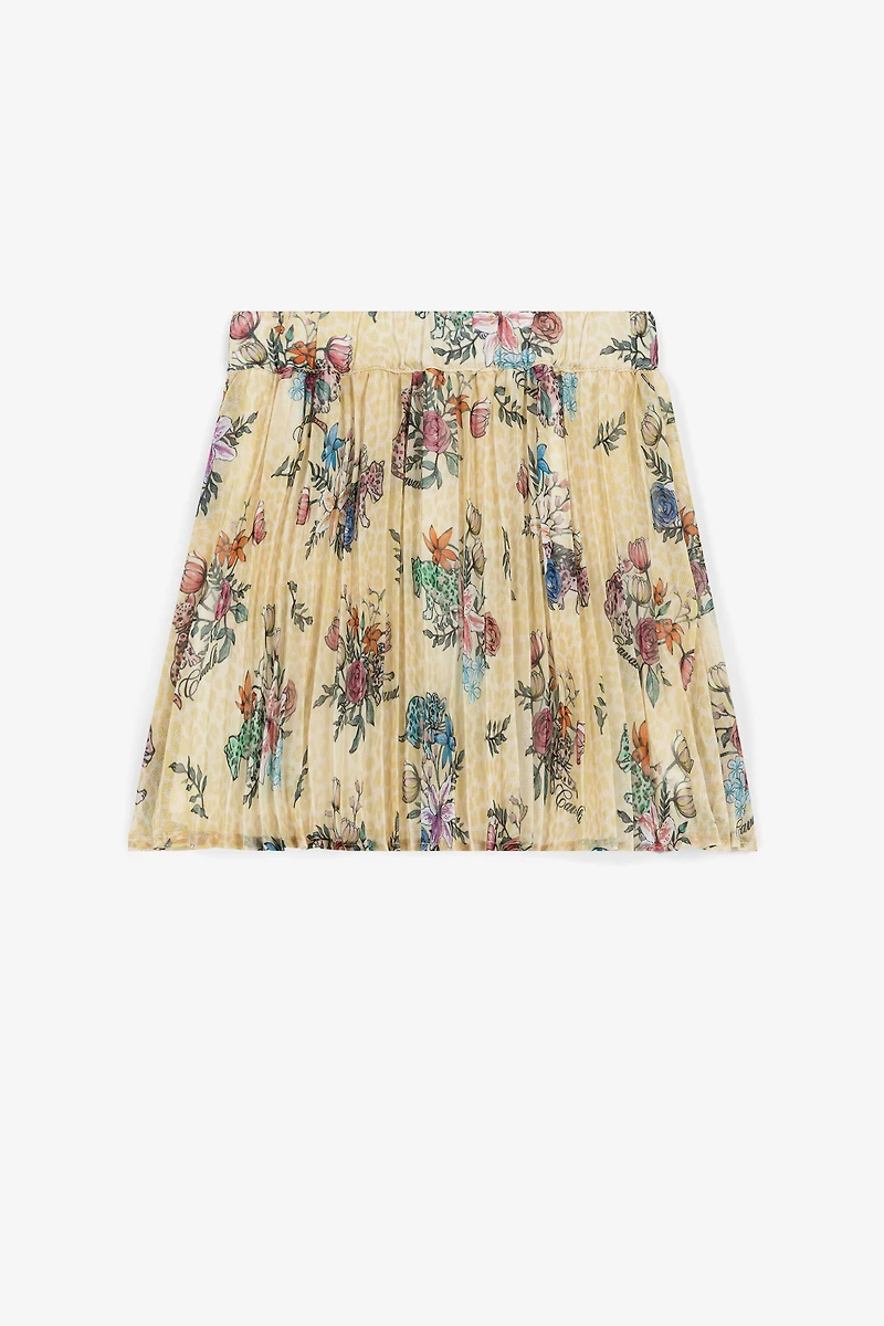 Jaguar And Flower-Print Pleated Skirt