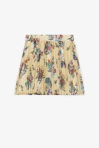 Jaguar And Flower-Print Pleated Skirt