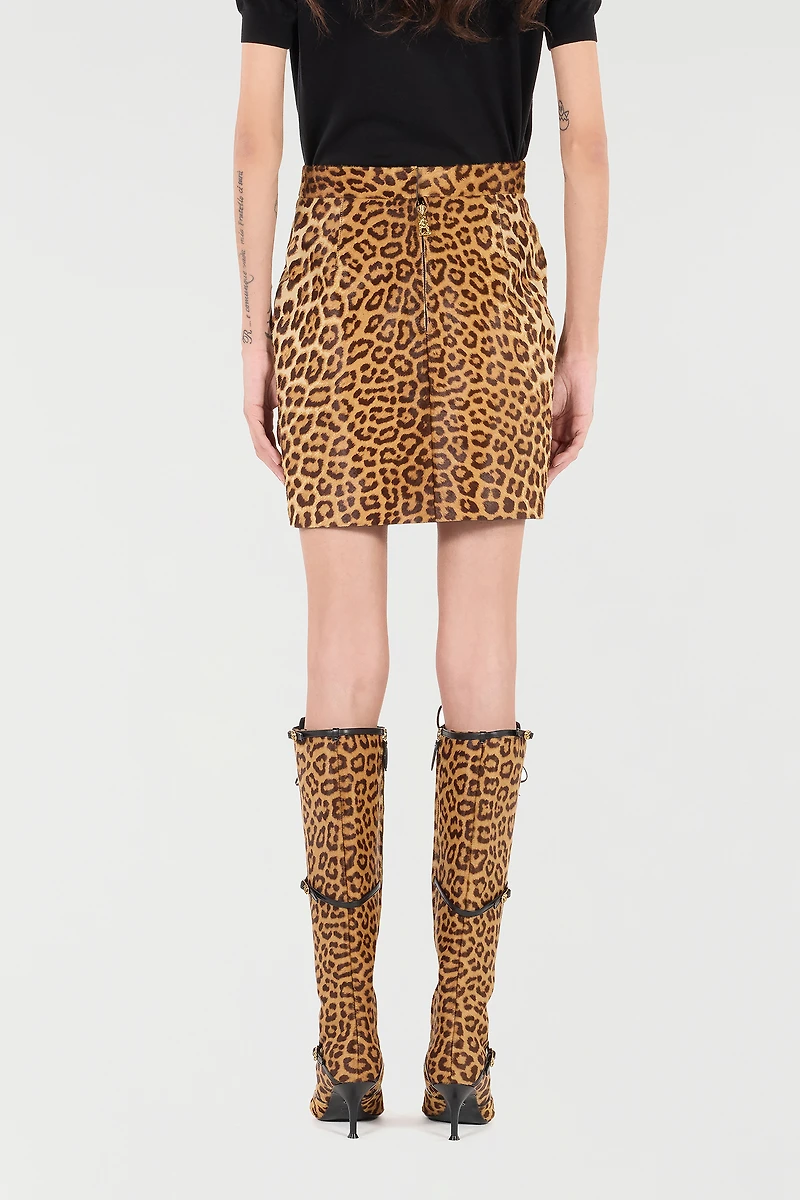 Leather Miniskirt With Leopard Skin Print
