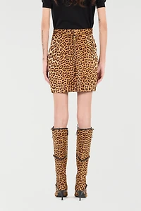 Leather Miniskirt With Leopard Skin Print