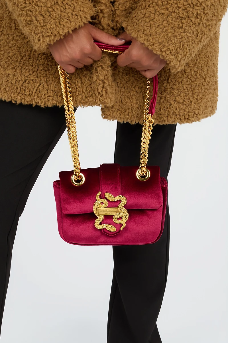 Cherry Velvet Shoulder Bag Snake Buckle