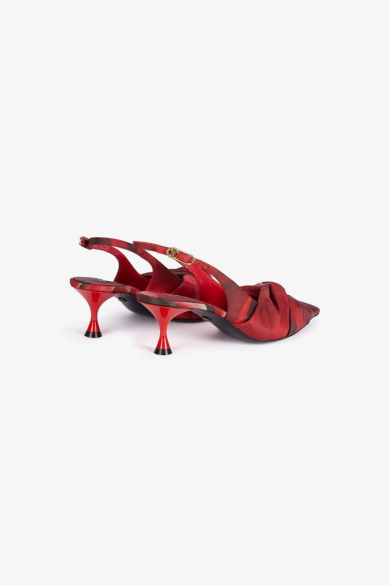 Rose Print Slingbacks With Knotted Detail