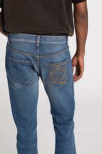 Mirror Snake-Embroidered Slim-Fit Jeans
