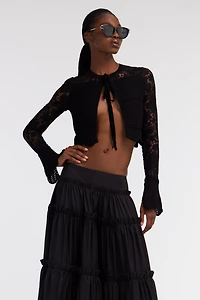 Black Lace Cardigan Tie Front