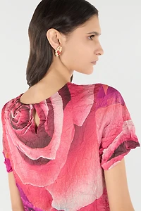 Crinkle-Effect Dress With Rose Print