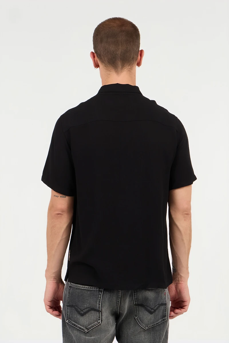 Black Short Sleeve Shirt With Logo Patch