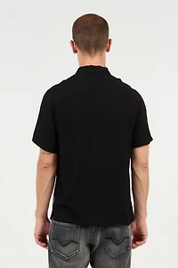Black Short Sleeve Shirt With Logo Patch