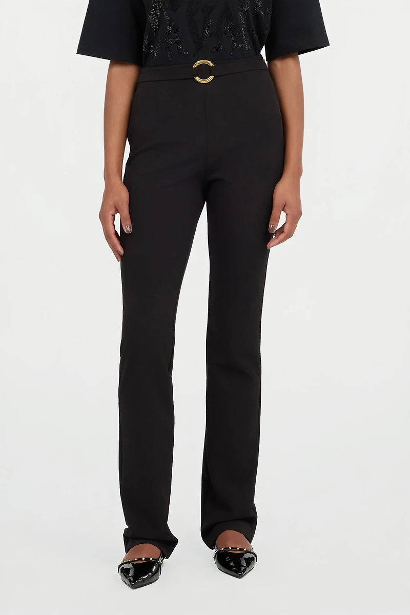 Black Flared Trousers With Buckle
