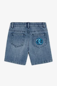 RC Monogram-Embroidered Denim Shorts