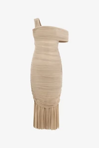 Nude Midi Dress With Ruffles