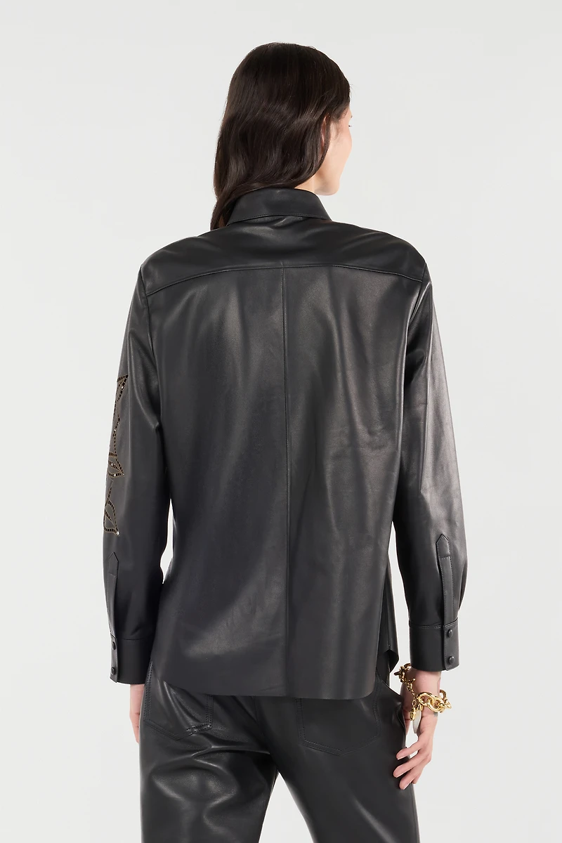 Leather Shirt With Perforated Roses