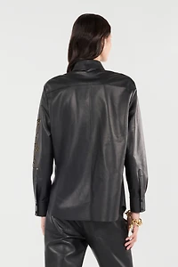 Leather Shirt With Perforated Roses
