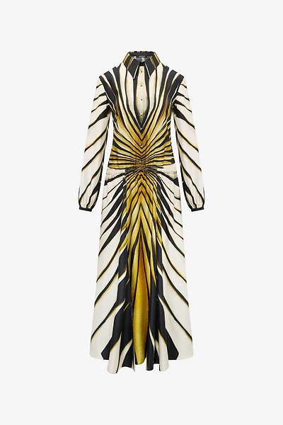 Ray Of Gold Print Silk Midi Dress