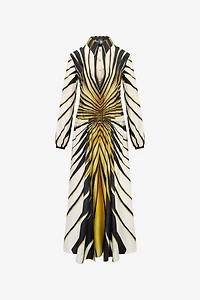 Ray Of Gold Print Silk Midi Dress