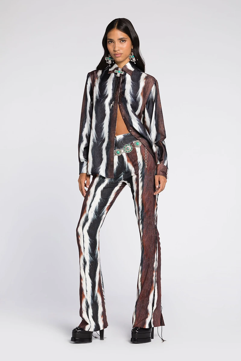 Animal-Print Lace-Up Trousers