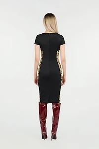 Black Midi Dress With Leopard Print Panels