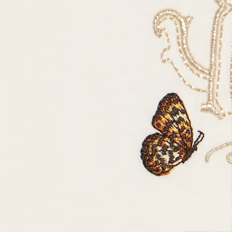 Milk White T-Shirt with RC Monogram and Butterflies