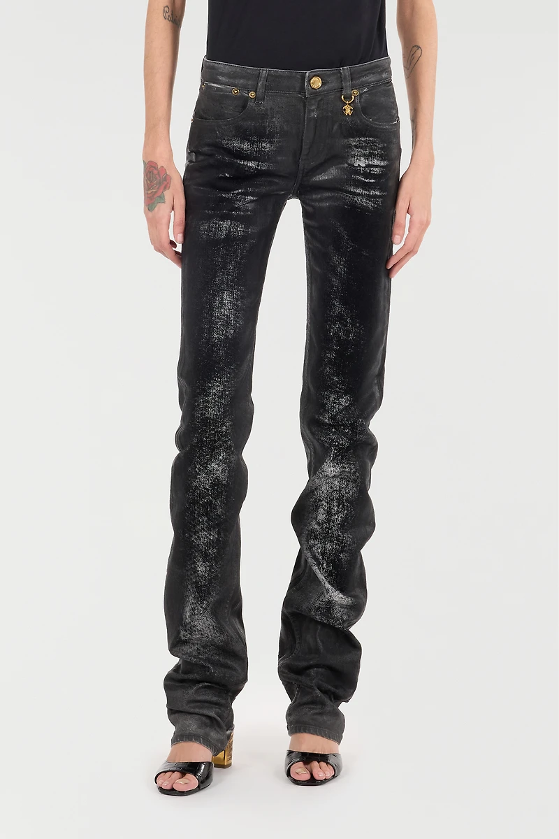 Distressed-Effect Python Skin Jeans