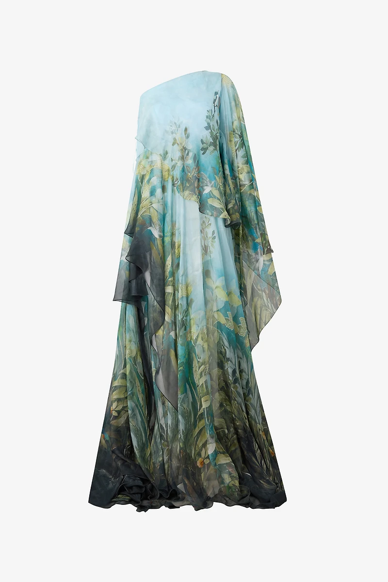 Extra-Long Silk Dress With Nature Print