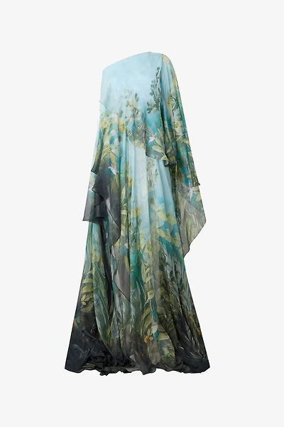 Extra-Long Silk Dress With Nature Print