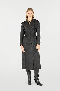 Long Crinkle-Effect Trench Coat