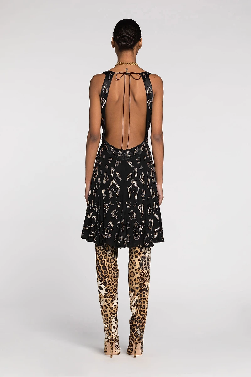 Sequin-embellished open-back dress