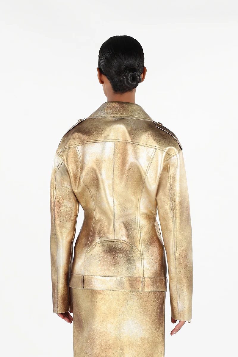 Metallic Effect Biker Jacket