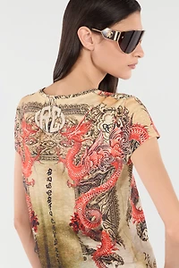 Cotton T-Shirt With Oriental Print