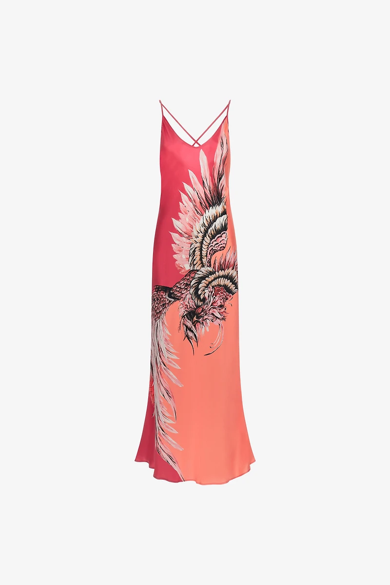 Bird Patchwork print maxi dress