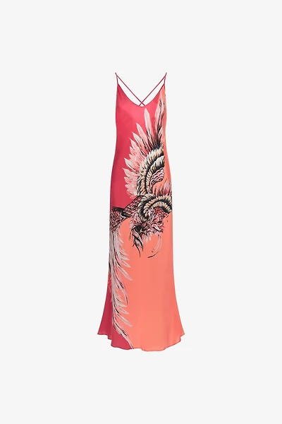 Bird Patchwork print maxi dress