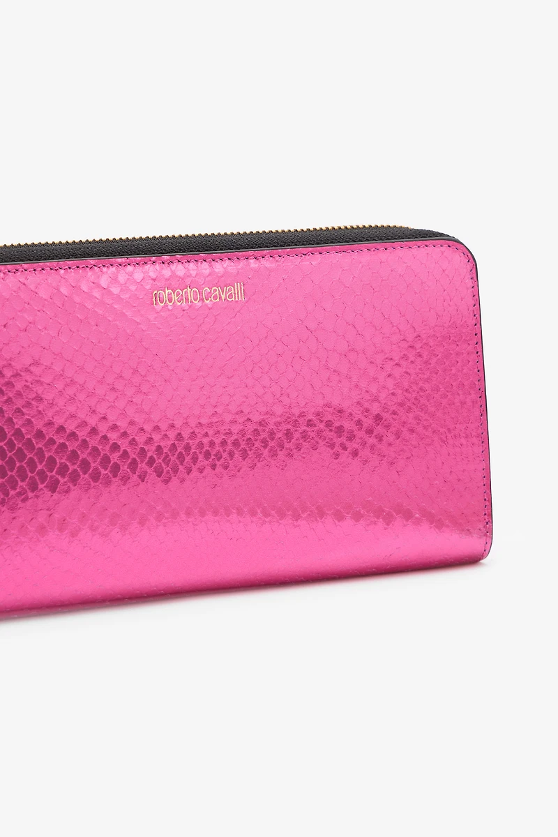 Zip-Around Wallet with Snake Print