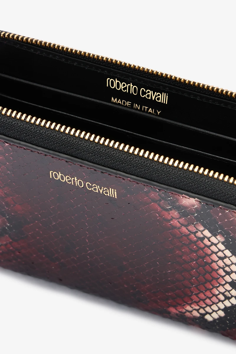 Zip-around wallet in printed leather