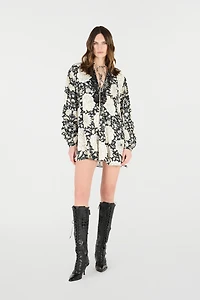 Mini Dress With Floral Print And Lace