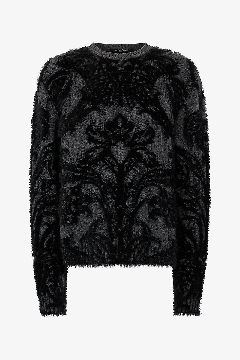 Sweater With Plush Brocade Pattern